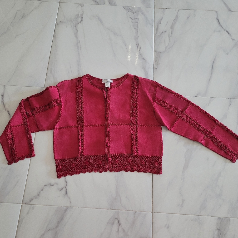 S.M.H. Boutique Magenta Designer Suede Leather Jacket